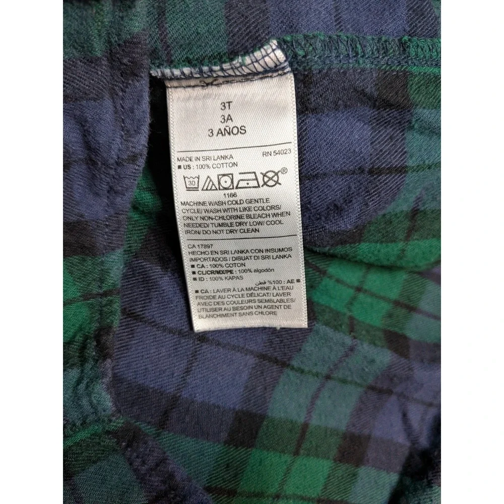Old Navy Toddler Boys Green Navy Blue Plaid Flannel Button Down Shirt 3T